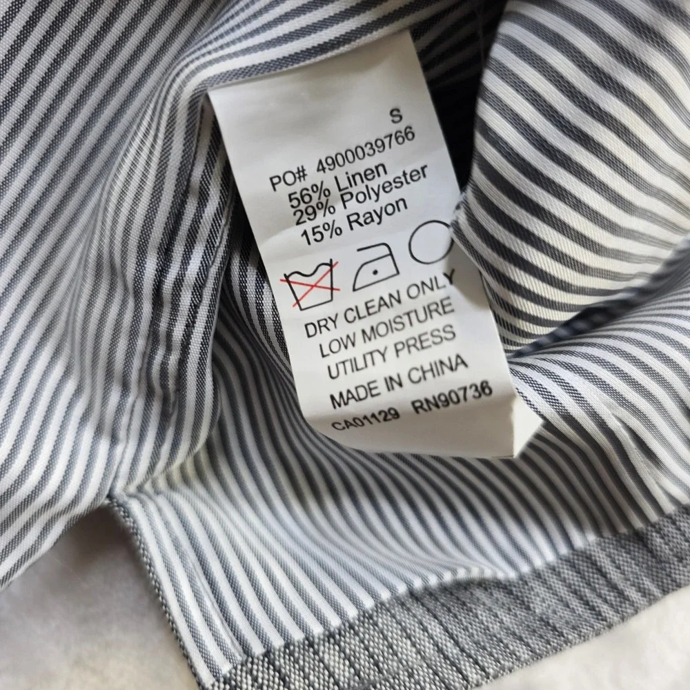 John Varvatos USA Vest Mens Small Grey White Pinstripe Linen Blend Waistcoat‎